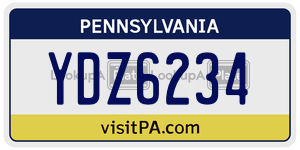 YDZ6234 license plate in Pennsylvania