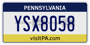 YSX8058 license plate in Pennsylvania