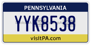 YYK8538  license plate in PA