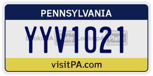 YYV1021 license plate in Pennsylvania