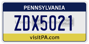 ZDX5021 license plate in Pennsylvania