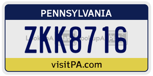 ZKK8716  license plate in PA