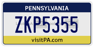 ZKP5355 license plate in Pennsylvania