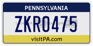 ZKR0475  license plate in PA