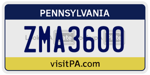 ZMA3600 license plate in Pennsylvania