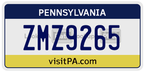 ZMZ9265 license plate in Pennsylvania