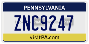 ZNC9247  license plate in PA