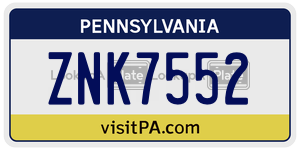 ZNK7552  license plate in PA