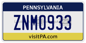 ZNM0933  license plate in PA