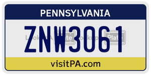 ZNW3061  license plate in PA