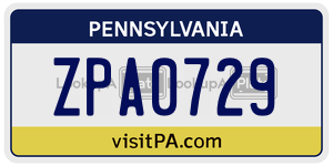 ZPA0729  license plate in PA