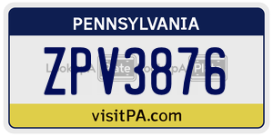 ZPV3876  license plate in PA