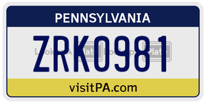 ZRK0981 license plate in Pennsylvania