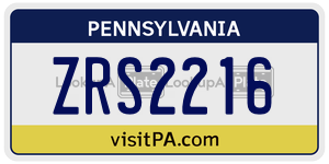 ZRS2216  license plate in PA