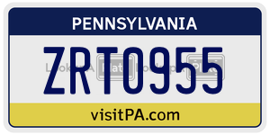 ZRT0955 license plate in Pennsylvania