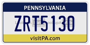 ZRT5130 license plate in Pennsylvania