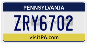 ZRY6702 license plate in Pennsylvania