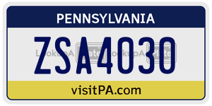 ZSA4030 license plate in Pennsylvania