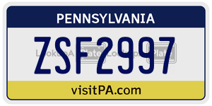 ZSF2997  license plate in PA