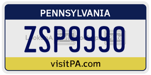 ZSP9990  license plate in PA
