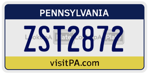ZST2872 license plate in Pennsylvania