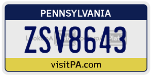 ZSV8643  license plate in PA