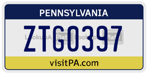 ZTG0397 license plate in Pennsylvania