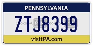 ZTJ8399  license plate in PA