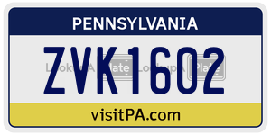 ZVK1602  license plate in PA