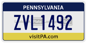 ZVL1492 license plate in Pennsylvania