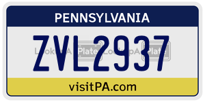 ZVL2937  license plate in PA