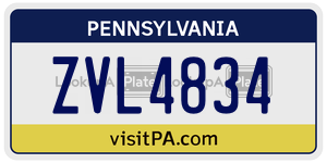 ZVL4834  license plate in PA