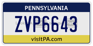 ZVP6643  license plate in PA