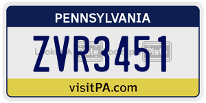 ZVR3451  license plate in PA