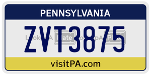 ZVT3875  license plate in PA