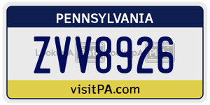 ZVV8926 license plate in Pennsylvania