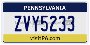 ZVY5233  license plate in PA