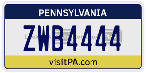 ZWB4444 license plate in Pennsylvania