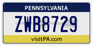 ZWB8729  license plate in PA