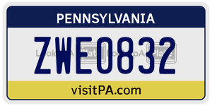ZWE0832  license plate in PA