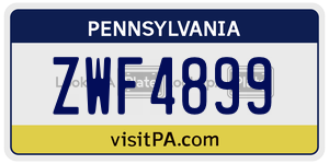ZWF4899  license plate in PA