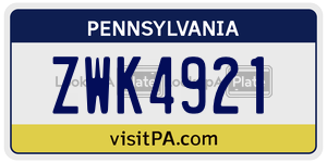 ZWK4921  license plate in PA