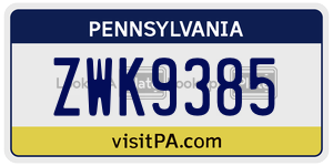 ZWK9385  license plate in PA