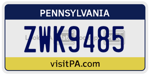ZWK9485  license plate in PA