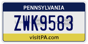 ZWK9583  license plate in PA