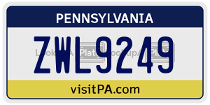 ZWL9249 license plate in Pennsylvania