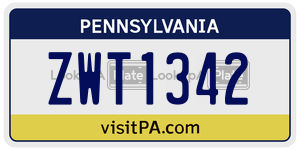 ZWT1342 license plate in Pennsylvania
