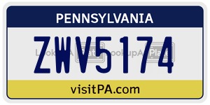 ZWV5174  license plate in PA