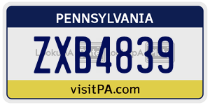 ZXB4839 license plate in Pennsylvania