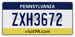 ZXH3672 license plate in Pennsylvania